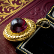 Antique Victorian Garnet Pendant Locket 15ct Gold Etruscan Revival 