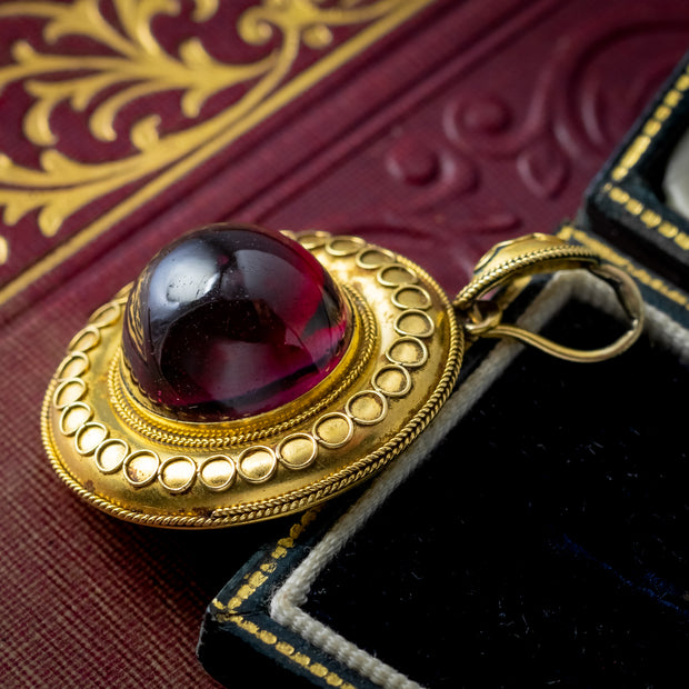 Antique Victorian Garnet Pendant Locket 15ct Gold Etruscan Revival 