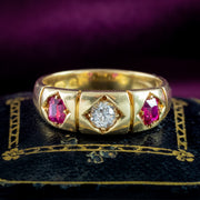 Antique Victorian Ruby Diamond Trilogy Ring Dated 1875
