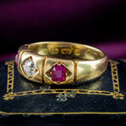 Antique Victorian Ruby Diamond Trilogy Ring Dated 1875