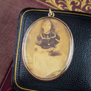 Antique Victorian Pendant Locket With Portrait Miniature And Photo 9ct Gold