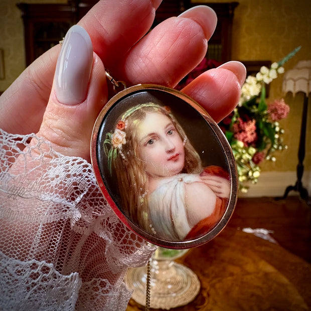 Antique Victorian Pendant Locket With Portrait Miniature And Photo 9ct Gold