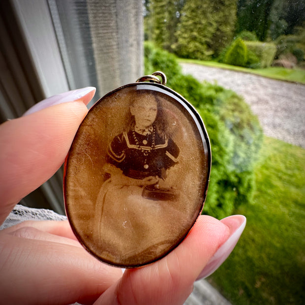 Antique Victorian Pendant Locket With Portrait Miniature And Photo 9ct Gold