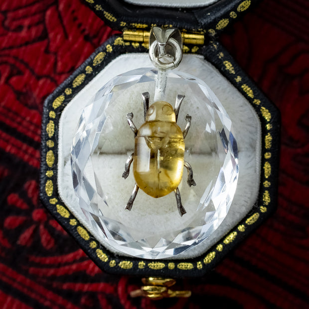 Antique Victorian Scarab Pendant Rock Crystal Citrine Beetle 