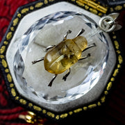 Antique Victorian Scarab Pendant Rock Crystal Citrine Beetle 