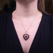 Antique Victorian Heart Locket Garnet Pearl