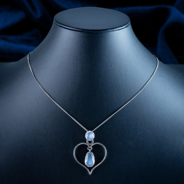 Vintage Moonstone Heart Pendant Necklace Kurt Jobst Sterling Silver