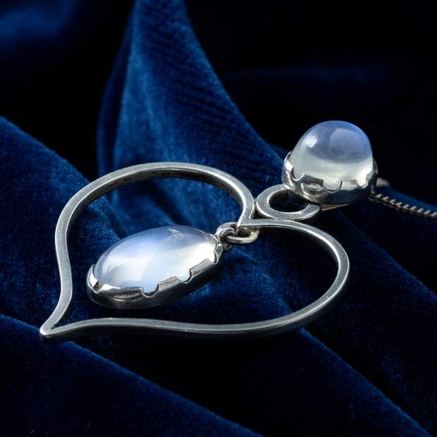 Vintage Moonstone Heart Pendant Necklace Kurt Jobst Sterling Silver