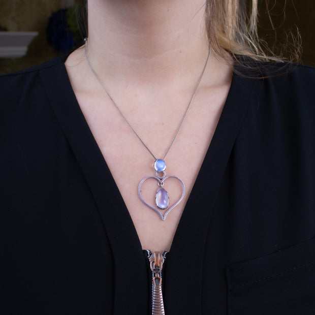 Vintage Moonstone Heart Pendant Necklace Kurt Jobst Sterling Silver