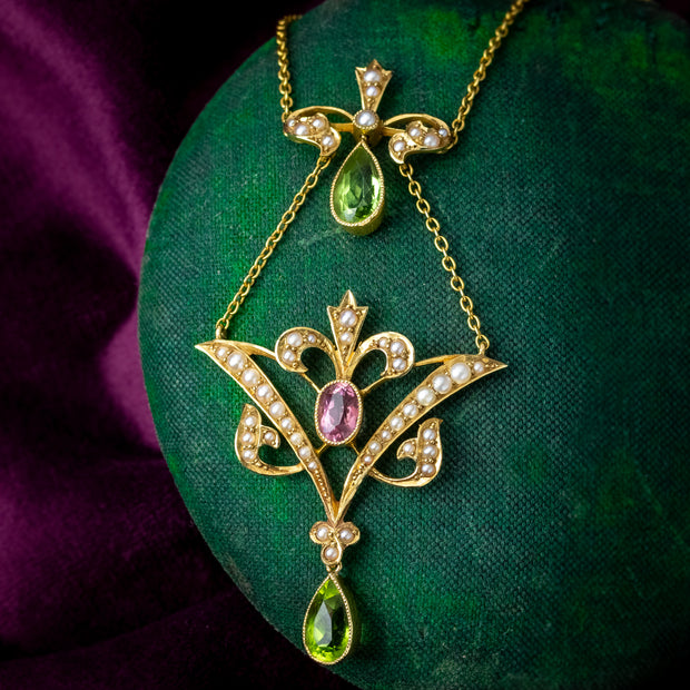 Antique Edwardian Suffragette Lavaliere Necklace 15ct Gold