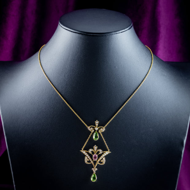 Antique Edwardian Suffragette Lavaliere Necklace 15ct Gold