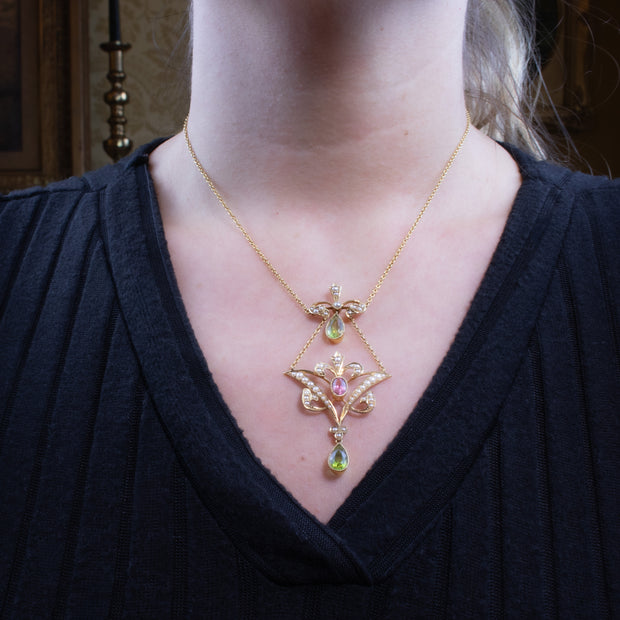 Antique Edwardian Suffragette Lavaliere Necklace 15ct Gold