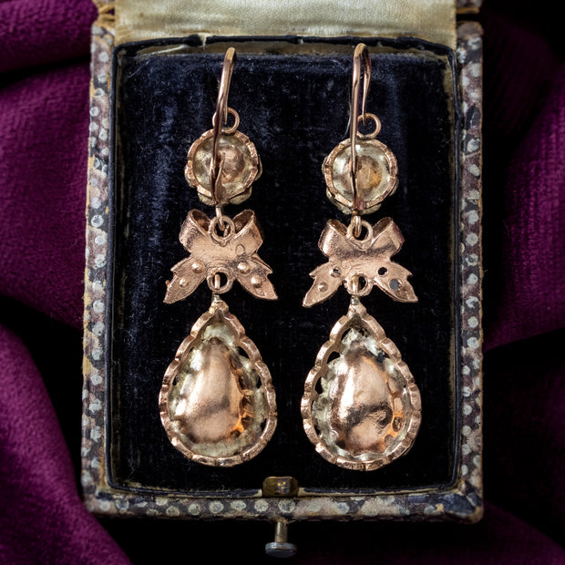 Antique Victorian Diamond Drop Earrings 9ct Gold