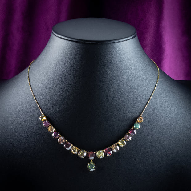 Antique Victorian Harlequin Necklace Multi-Gemstone 15ct Gold