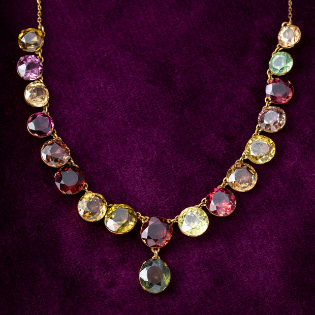 Antique Victorian Harlequin Necklace Multi-Gemstone 15ct Gold