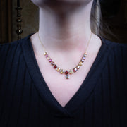 Antique Victorian Harlequin Necklace Multi-Gemstone 15ct Gold