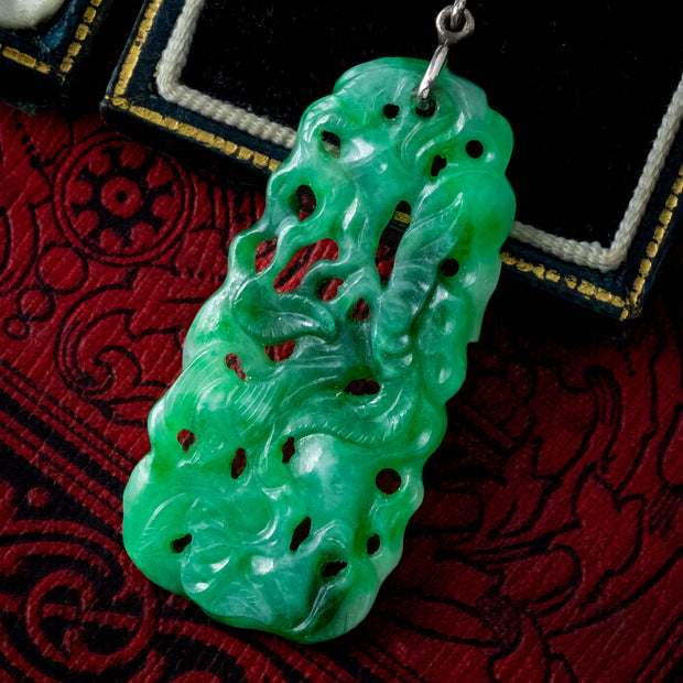 Antique Victorian Jade Diamond Pendant Necklace Platinum Chain