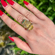 Vintage Owl Ring Emerald Eyes Dated 1972