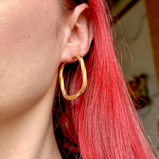 Vintage Rectangular Hoop Earrings Unoaerre 9ct Gold