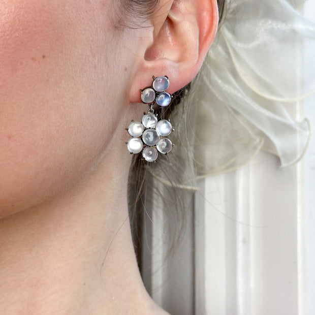 Antique Victorian Moonstone Flower Drop Earrings Silver