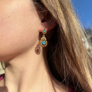 Antique Georgian Turquoise Diamond Forget Me Not Drop Earrings