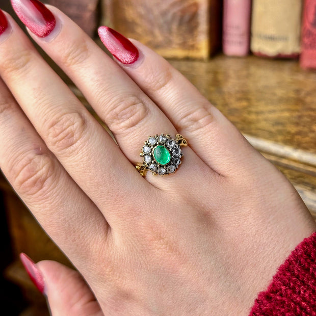 Antique Georgian Emerald Diamond Cluster Ring