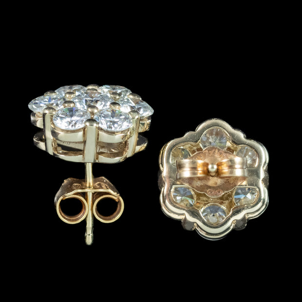 Edwardian Style Diamond Flower Cluster Stud Earrings 2.5ct Total
