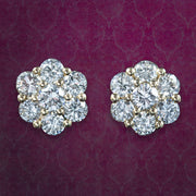 Edwardian Style Diamond Flower Cluster Stud Earrings 2.5ct Total