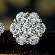 Edwardian Style Diamond Flower Cluster Stud Earrings 2.5ct Total