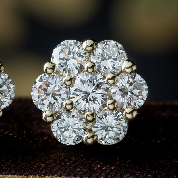 Edwardian Style Diamond Flower Cluster Stud Earrings 2.5ct Total