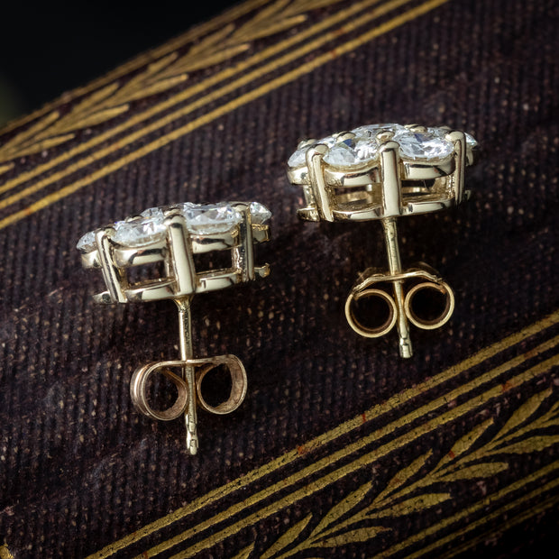 Edwardian Style Diamond Flower Cluster Stud Earrings 2.5ct Total