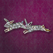 Victorian Style Diamond Hare Brooch 18Ct Gold Silver Pin