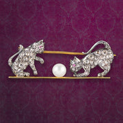 Victorian Style Pearl Diamond Cat Brooch 18ct Gold Silver