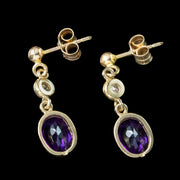 Edwardian Style Amethyst Diamond Drop Earrings 9ct Gold