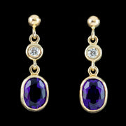 Edwardian Style Amethyst Diamond Drop Earrings 9ct Gold