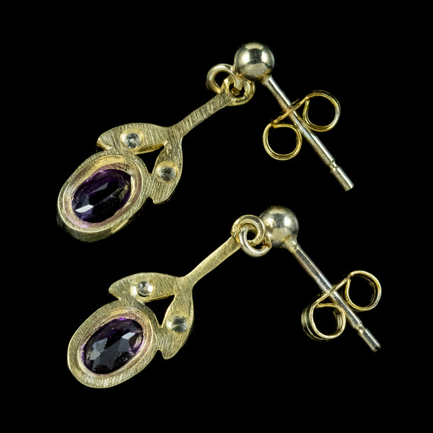 Edwardian Style Amethyst Drop Earrings Silver Gold Gilt