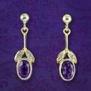 Edwardian Style Amethyst Drop Earrings Silver Gold Gilt