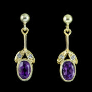 Edwardian Style Amethyst Drop Earrings Silver Gold Gilt