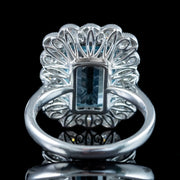 Edwardian Style Aquamarine Diamond Cluster Ring 3.93ct Aqua