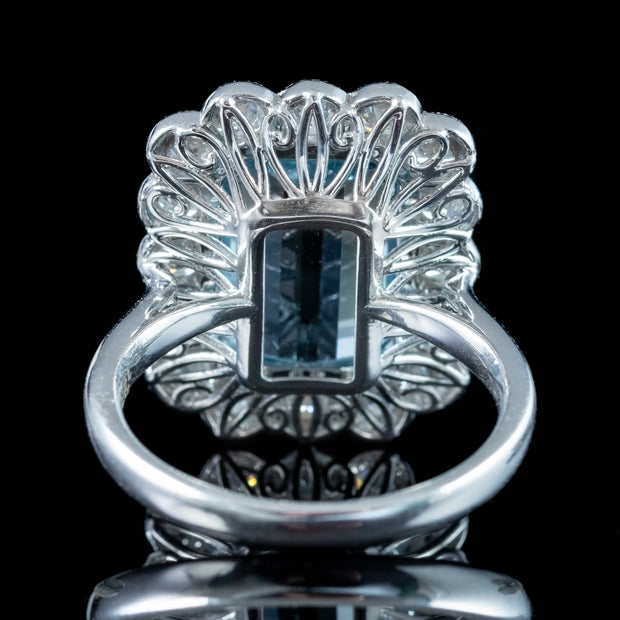 Edwardian Style Aquamarine Diamond Cluster Ring 3.93ct Aqua