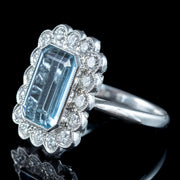 Edwardian Style Aquamarine Diamond Cluster Ring 3.93ct Aqua