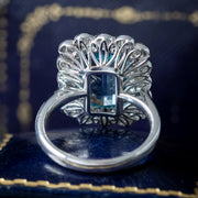 Edwardian Style Aquamarine Diamond Cluster Ring 3.93ct Aqua