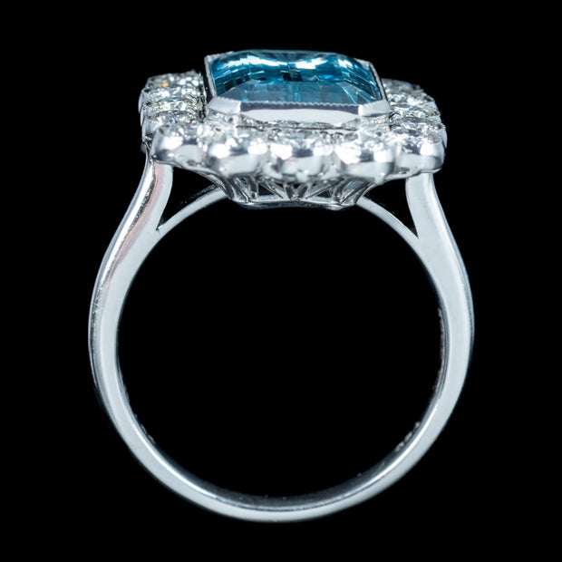 Edwardian Style Aquamarine Diamond Cluster Ring 3.93ct Aqua