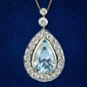 Edwardian Style Aquamarine Diamond Pendant Necklace 7ct Aqua