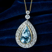 Edwardian Style Aquamarine Diamond Pendant Necklace 7ct Aqua