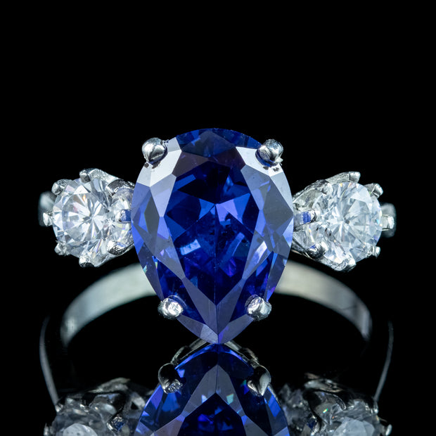 Edwardian Style Cz Tanzanite Trilogy Ring