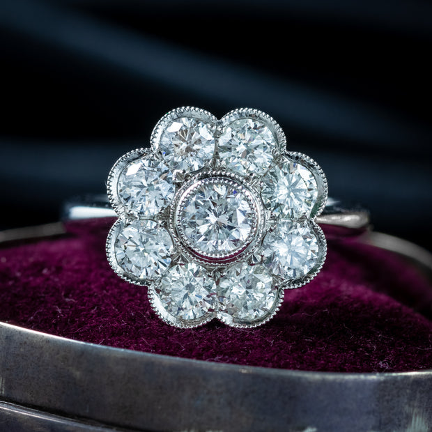 Edwardian Style Diamond Daisy Cluster Ring 2.03ct Total