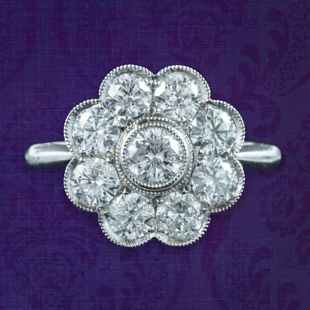 Edwardian Style Diamond Daisy Cluster Ring 2.03ct Total