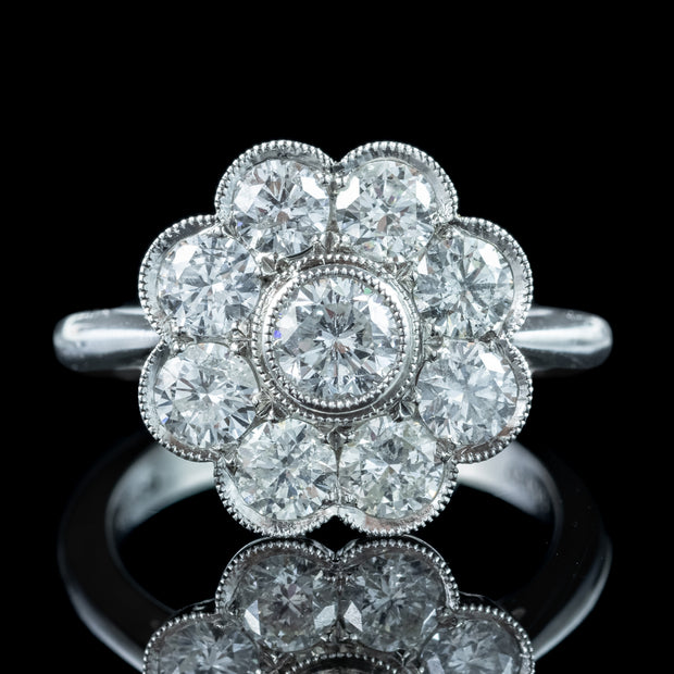 Edwardian Style Diamond Daisy Cluster Ring 2.03ct Total
