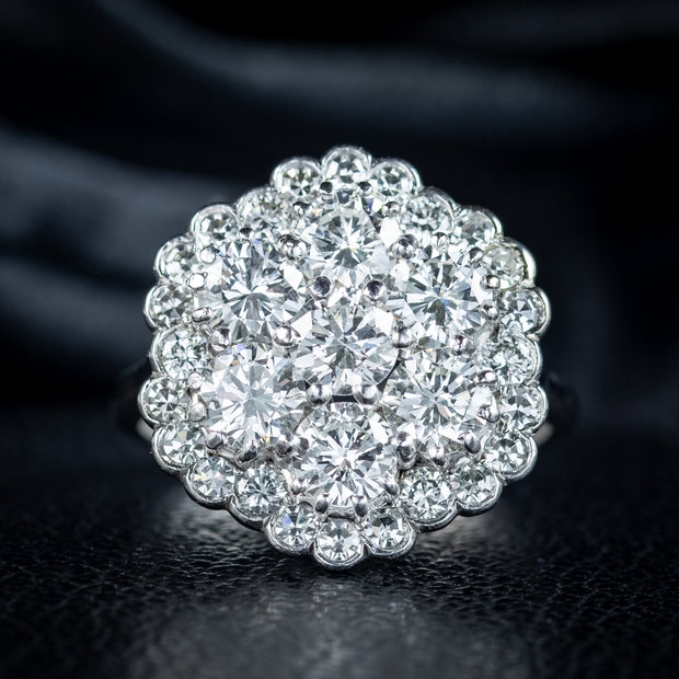 Edwardian Style Diamond Flower Cluster Ring 3ct Total